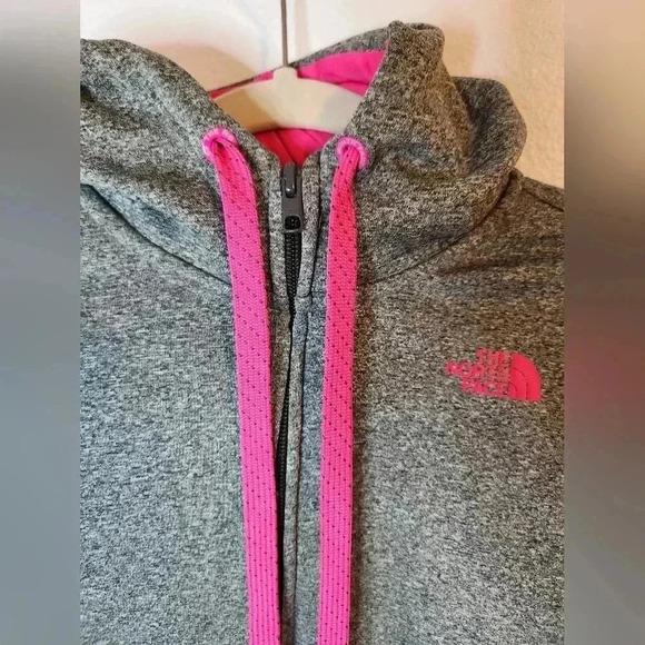North Face Full Zip-Up Jacket Grey and Barbie Pink Accents Women's Medium - Picture 3 of 7